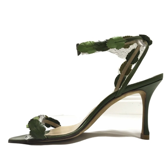 Manolo Blahnik Heel Sandals Green Leaf Wreath - Picture 7 of 10